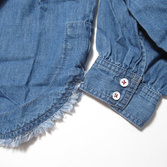 Anthropologie Pilcro Blue Denim Tie-Neck Blouse - XXS 2XS 00 - Picture 7 of 10